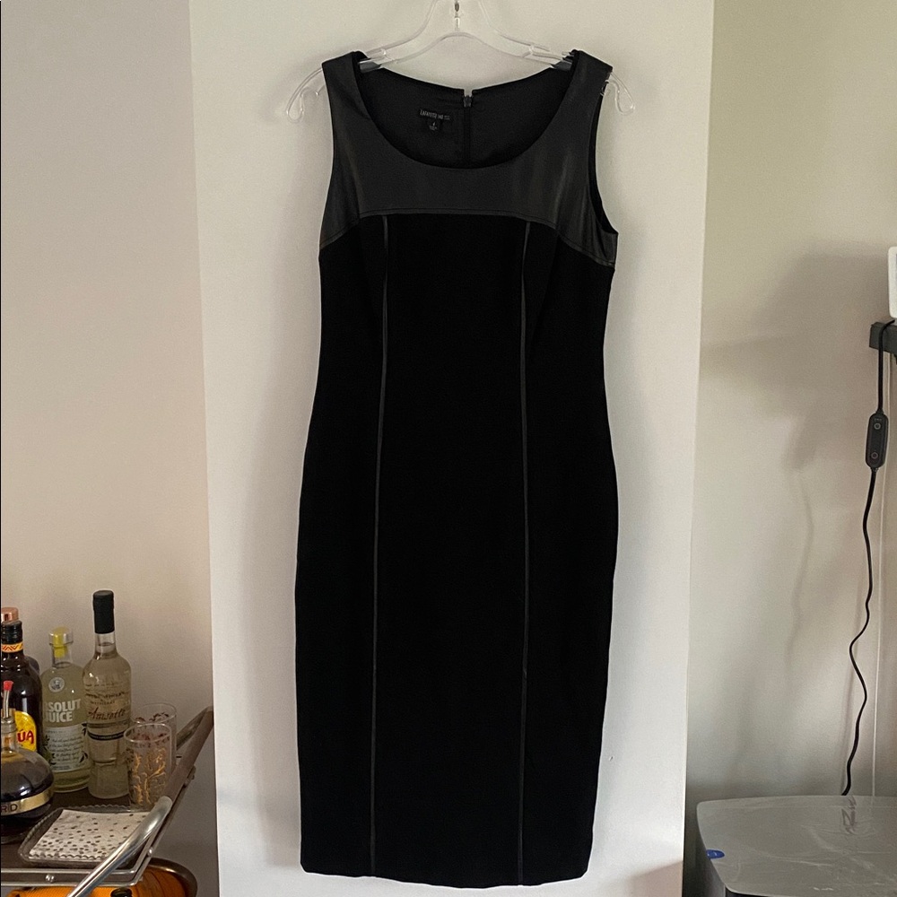 LAFAYETTE 148 black dress leather trim 4